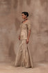 Beige gold tissue jacket set with flare tissue sharara pants